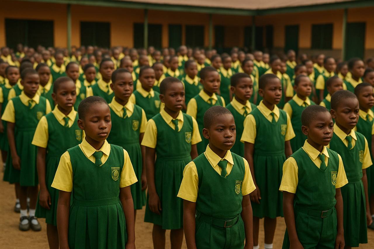 Nigerian students in assembly line